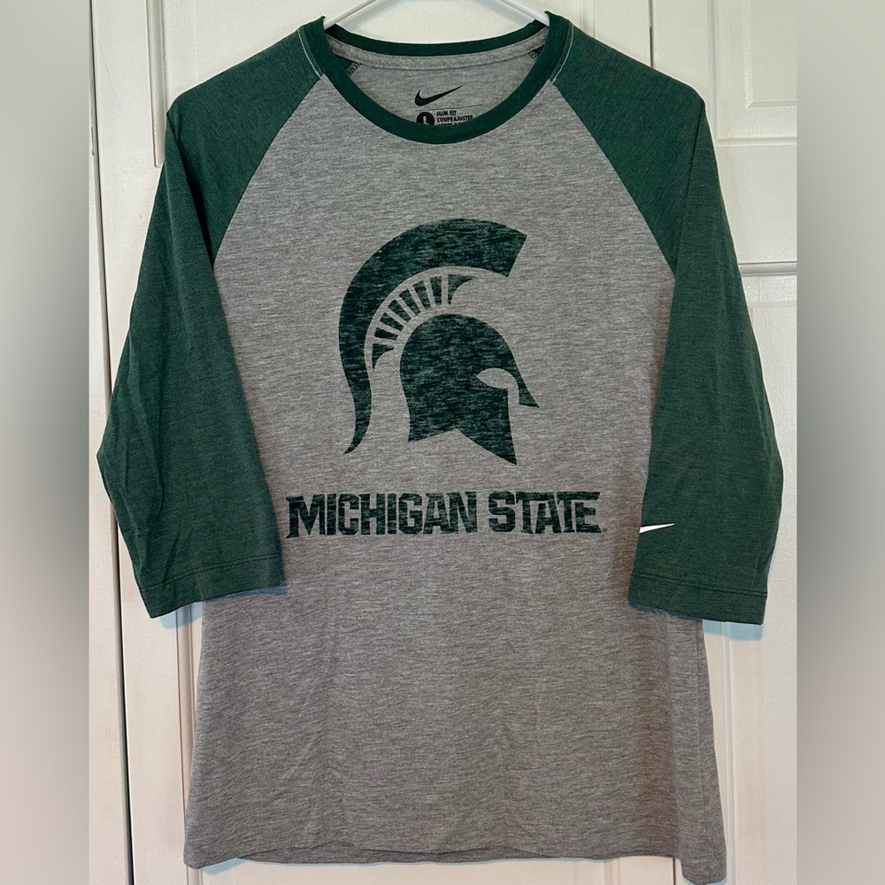 Nike Michigan State Spartans Women’s 3/4 Sleeve Size L Slim Fit T Shirt